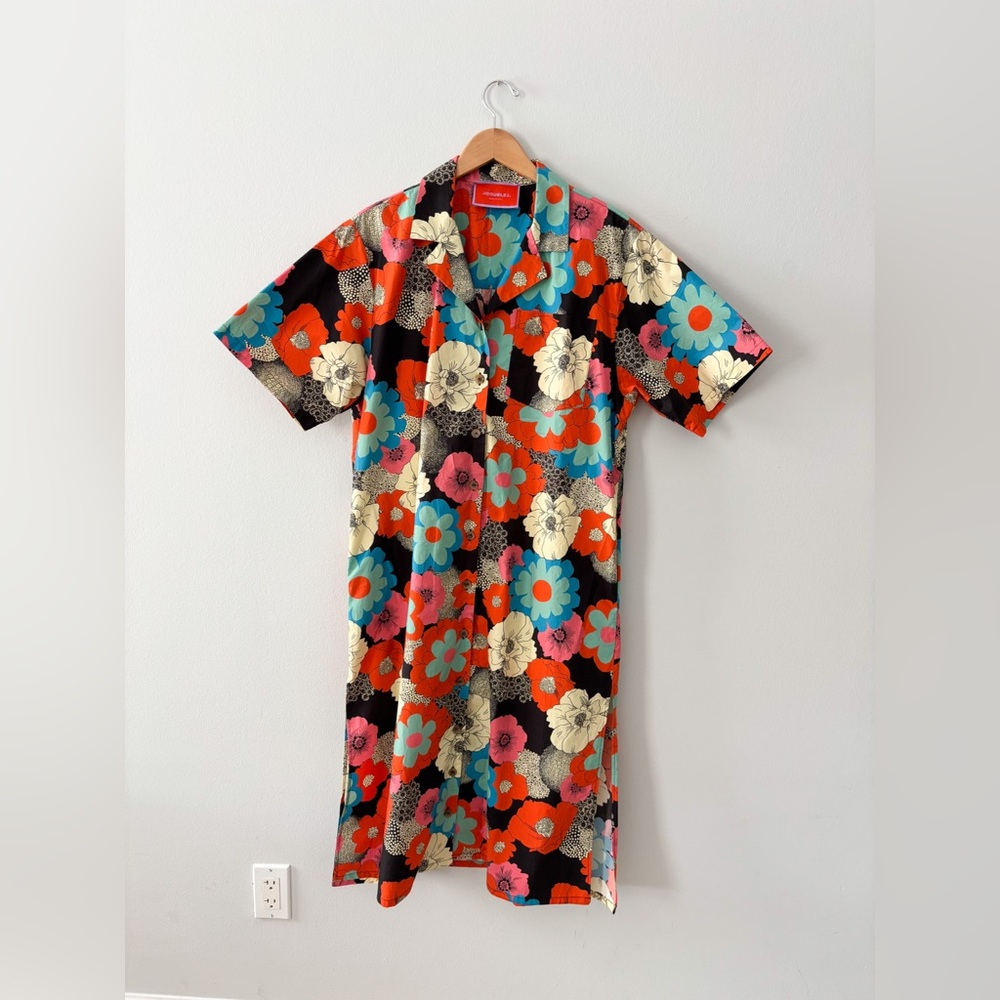 La DoubleJ Oversized Bowling Dress red yellow blue Ice Poppy floral print